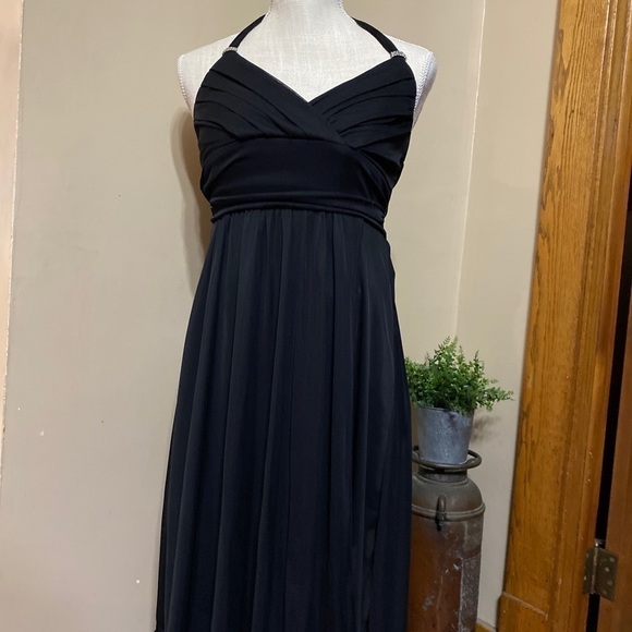 Black Tie Neck Tea-Length Fit + Flare Dress S - Picture 1 of 6